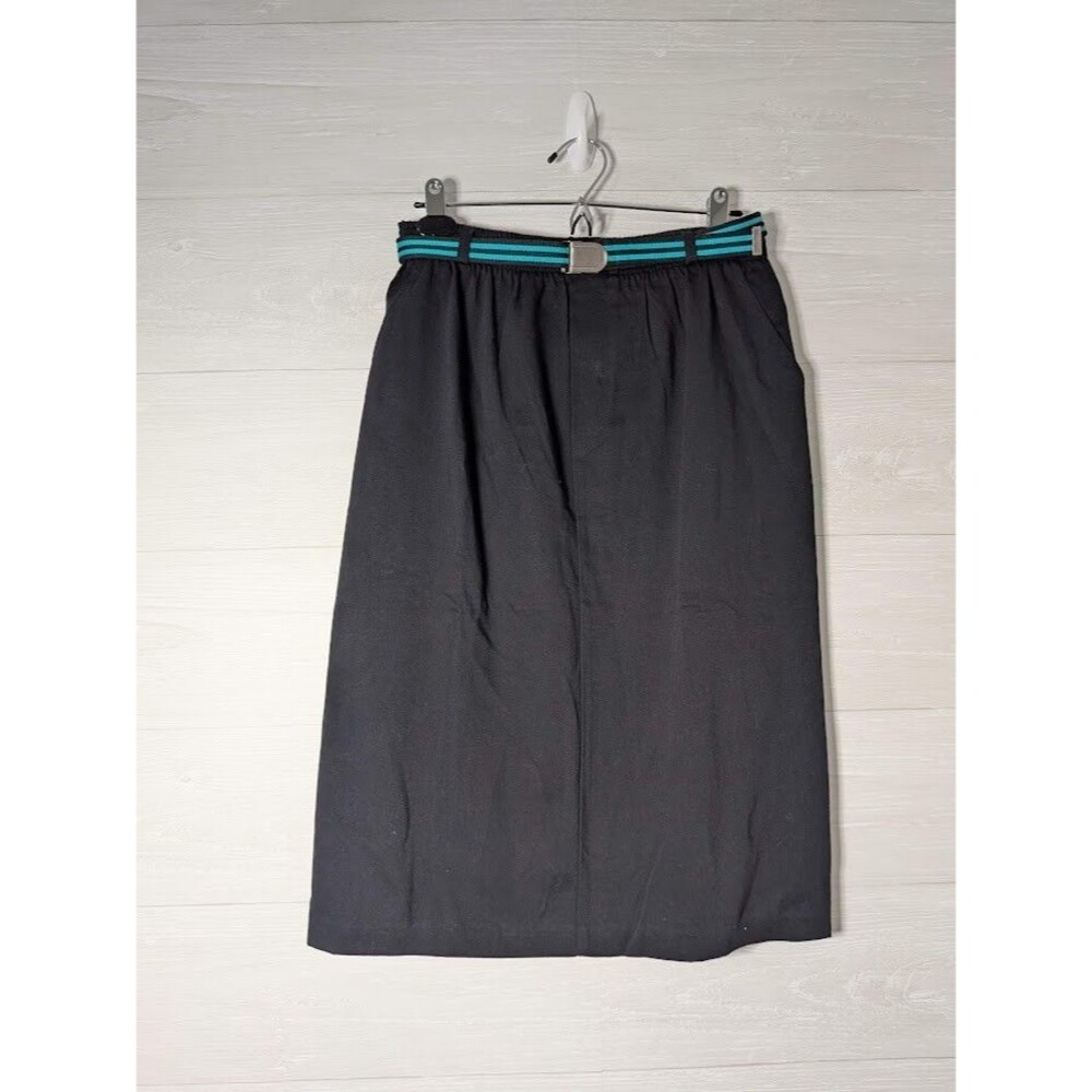 VINTAGE Russ Studio Skirt Size L Black Midi Pencil ILGWU Made in USA Belted RARE